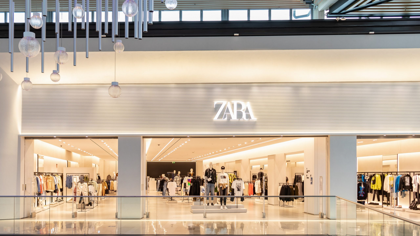 Seville, Spain - September 18, 2020: ZARA Store in Lagoh Sevilla shopping mall. Spanish apparel retailer specialized in fast fashion,  clothing, accessories, shoes, swimwear, beauty, and perfumes